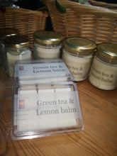 Green Tea & Lemon Balm, soy wax candles &  melts in various sizes.