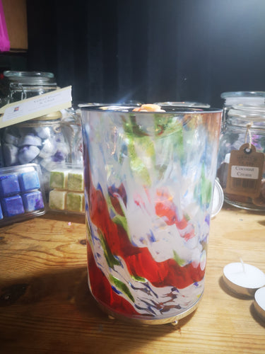 Tall Glass , t light. oil and wax burner, in 3 colours