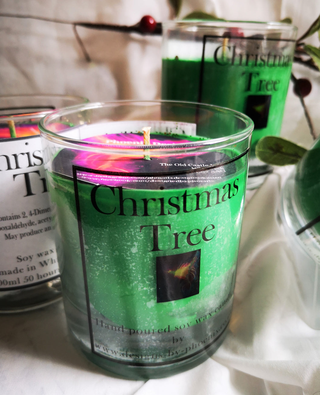 Christmas Tree, pine scented 300ml 10 oz. soy wax candle recyclable glass jar,