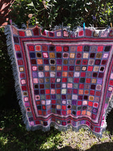 Hand crochet, throw, blanket, in glorious pinks and greys with hand made fringe