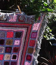 Hand crochet, throw, blanket, in glorious pinks and greys with hand made fringe