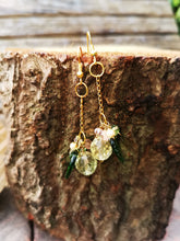 Lemon drizzle long gold plated earrings, yellow crystals and glass leaves