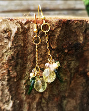 Lemon drizzle long gold plated earrings, yellow crystals and glass leaves
