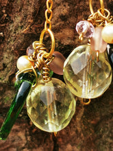 Lemon drizzle long gold plated earrings, yellow crystals and glass leaves