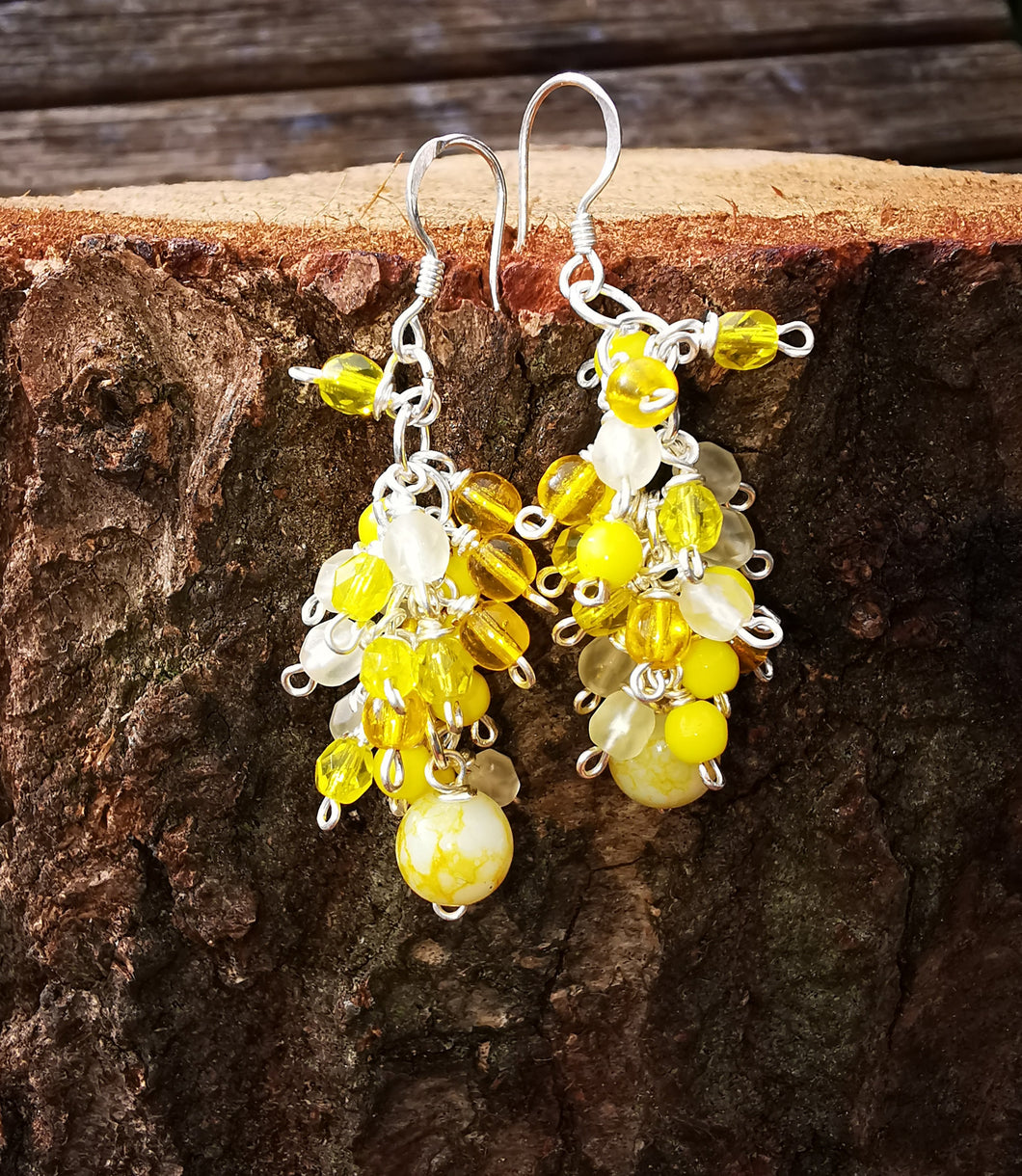 lemon drops, clustered beaded earrings on 925 sterling silver ear wires,
