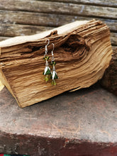 Fairy Dell, gorgeous silver plated  floral drop earrings, green glass beads and 925 silver earewires
