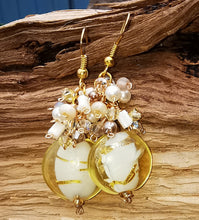 Earrings, Golden pennies,  large Murano glass discs on gold plated wires.