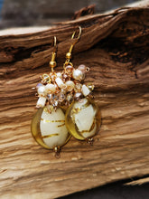 Earrings, Golden pennies,  large Murano glass discs on gold plated wires.