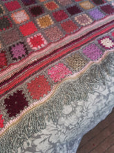 Hand crochet, throw, blanket, in glorious pinks and greys with hand made fringe
