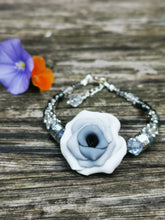 Corsage bracelet, stunning handmade  polymer clay roses with crystals and gems.