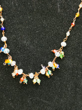 Kaleidoscope hand wired crystal and Pearl necklace in choice of 4 metals