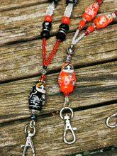 Lanyard, necklace chain, character beads, crystals,  breakaway fastener, ID holder, pass holder