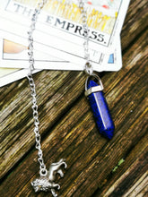 Genuine stone, crystal dowsing pendulum with silver plated charm . pendant, chain,necklace