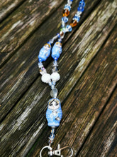 Lanyard, necklace chain, character beads, crystals,  breakaway fastener, ID holder, pass holder