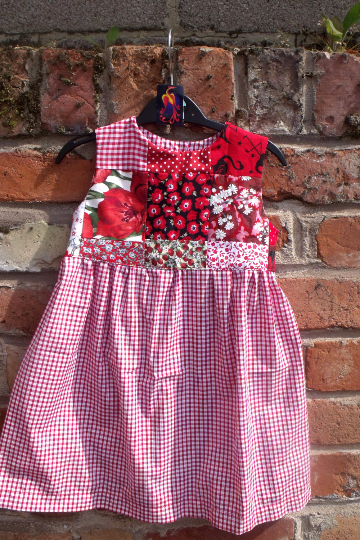 Handmade,  girls dress, 100% cotton patchwork top gingham skirt,  fit from 2 years