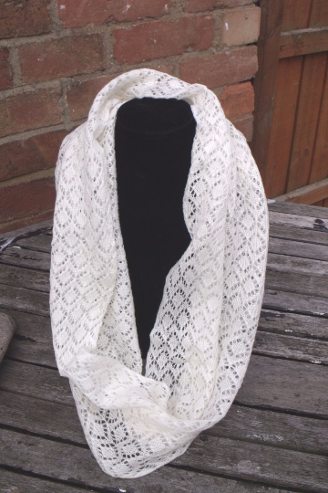 Handmade, lace knit infinity scarf, Cowl, cream coloured