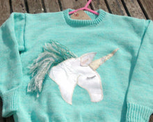 Childs Aqua coloured Unicorn Applique Jumper