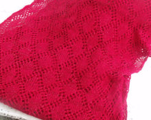 Handmade lace knit infinity scarf. Cowl,  Ruby Red & Lurex coloured